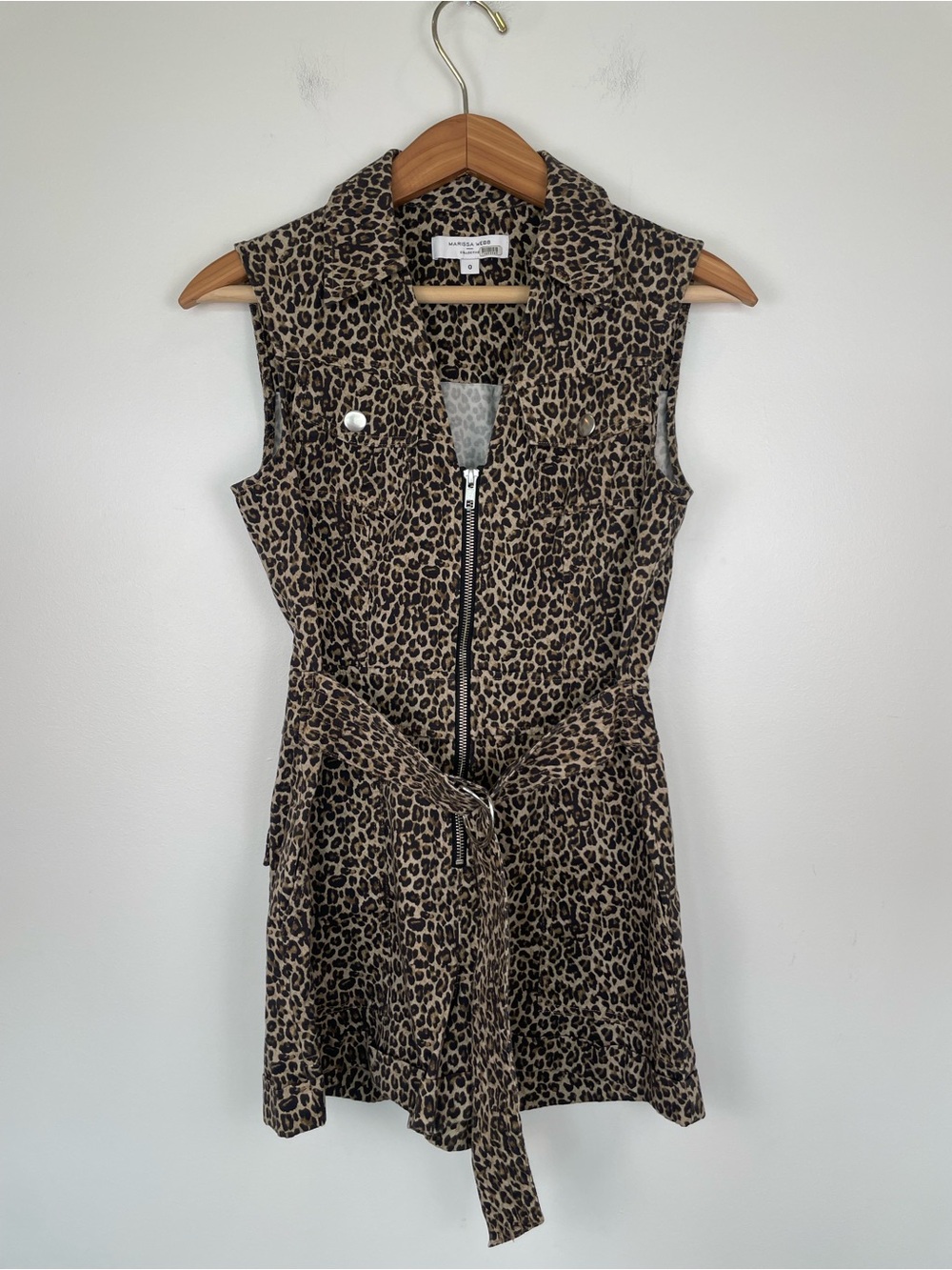 Marissa Webb Leopard Print Utility Romper Belted Safari Zip Front Size 0